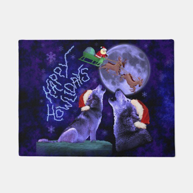 Tapete Chalaça engraçada Howlidays feliz do lobo do Natal (Frente)