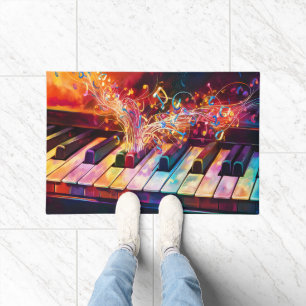 Tapete Chaves Coloridas De Piano Com Notas De Música