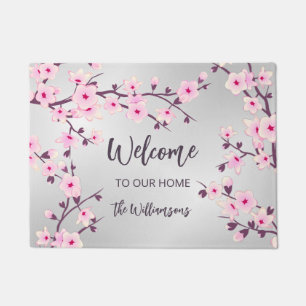 Tapete Cherry Blossomo Pink Cinza Nome da Família Bem-vi