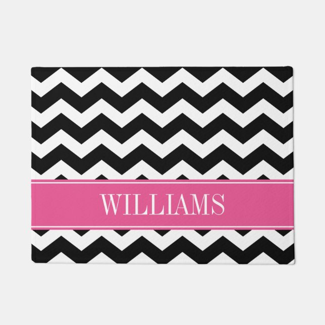 Tapete Chevron cor-de-rosa e preto personalizado (Frente)