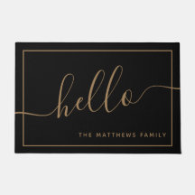 Chic Black Dourada Script Hello Family Nome Bem-vi