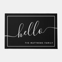 Chic Black White Script Hello Family Nome Bem-vind