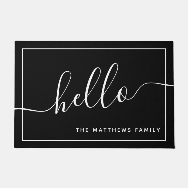 Tapete Chic Black White Script Hello Family Nome Bem-vind (Frente)