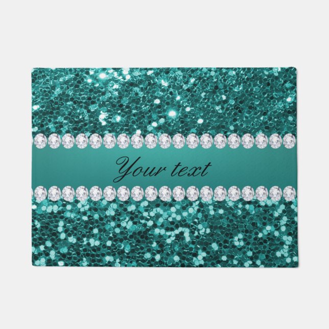 Tapete Chic Teal Faux Glitter e Diamantes (Frente)