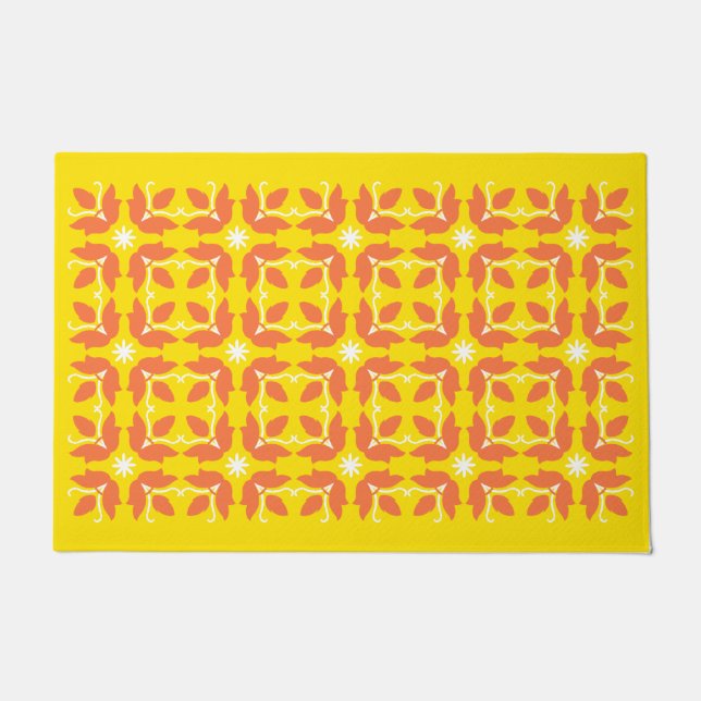 Tapete Chic Yellow Azulejo Flowers Patterno Large Door Ma (Frente)