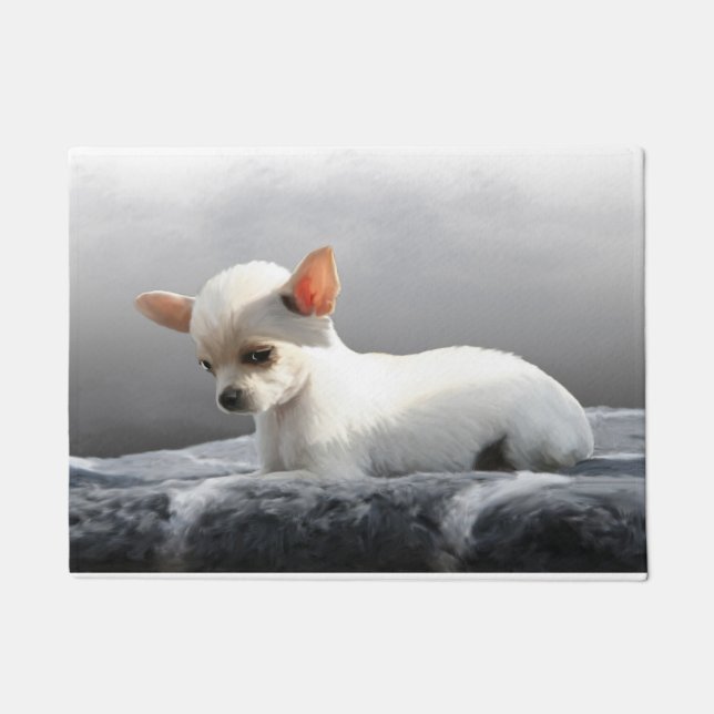 Tapete Chihuahua Cachorro Sentado Cachorro Retrato Pintur (Frente)