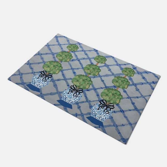 Tapete Chinoiserie Blue Ginger Jars Doormat Bem-vindo (Inclinado)
