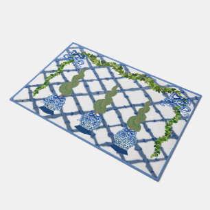 Tapete Chinoiserie Blue Ginger Jars Doormat Bem-vindo