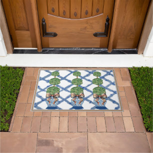 Tapete Chinoiserie Blue Ginger Jars Doormat Bem-vindo
