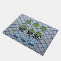 Chinoiserie Blue Ginger Jars Doormat Bem-vindo
