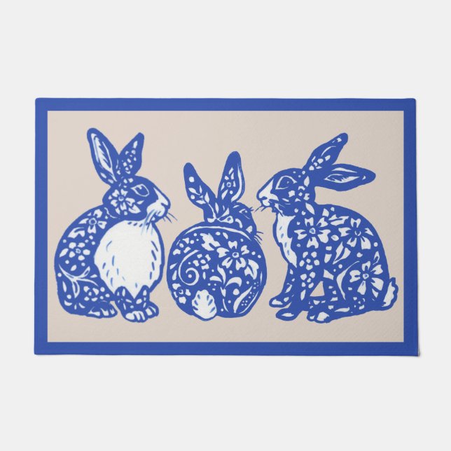 Tapete Chinoiserie Rabbit Azul Coelho Branco Dedham Delft (Frente)