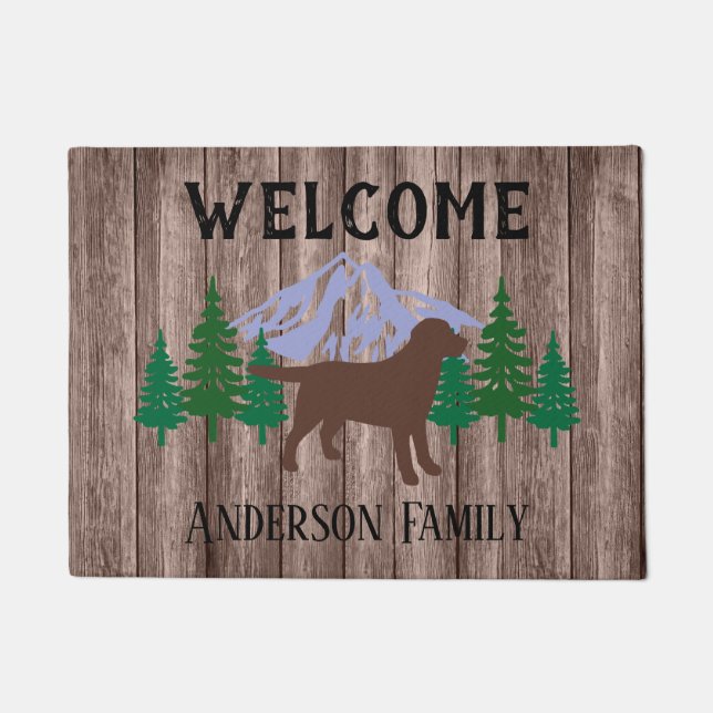 Tapete Chocolate Labrador Evergreen Trees Doormat Wood (Frente)