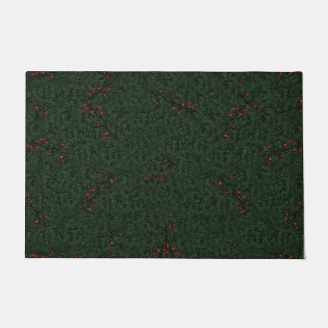 Tapete Christmas Pattern Pine Needles and Red Berries (Frente)