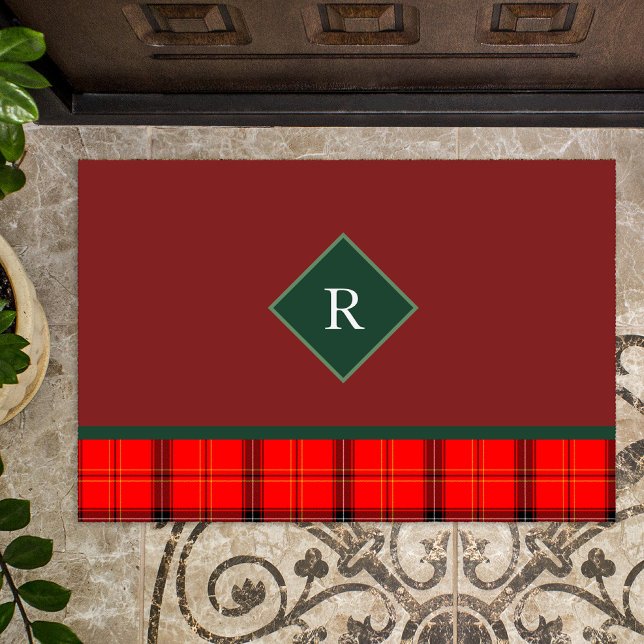 Tapete Christmas Red and Green Plaid Tartan Monogrammed (Criador carregado)