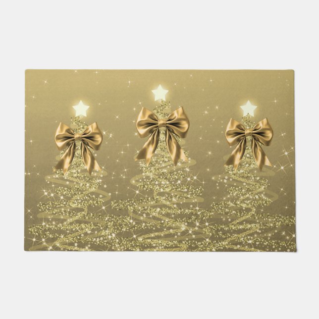 Tapete Christmas Sparkling Trees Gold Faux Bow  (Frente)