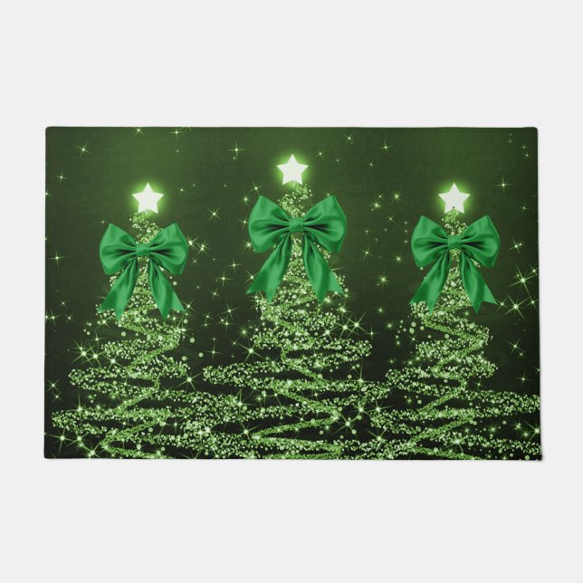 Tapete Christmas Sparkling Trees Green Faux Bow  (Frente)