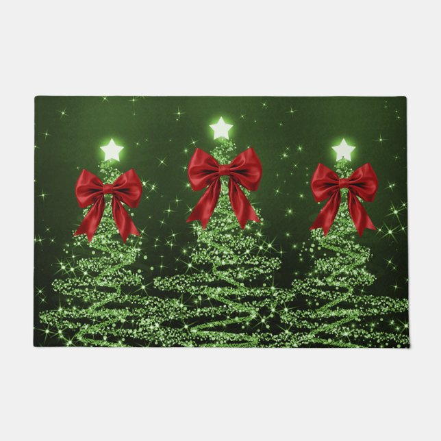 Tapete Christmas Sparkling Trees Green Faux Red Bow  (Frente)
