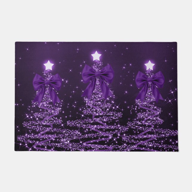Tapete Christmas Sparkling Trees Purple Faux Bow  (Frente)