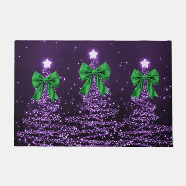 Tapete Christmas Sparkling Trees Purple Faux Green Bow  (Frente)