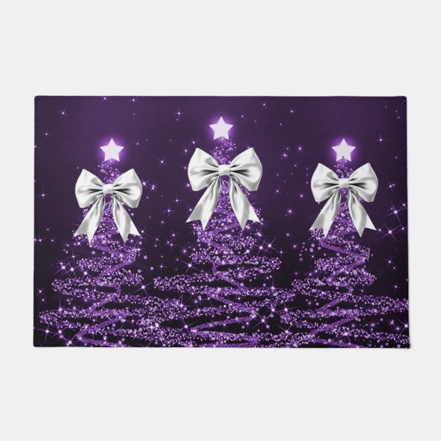 Tapete Christmas Sparkling Trees Purple Faux Silver Bow  (Frente)
