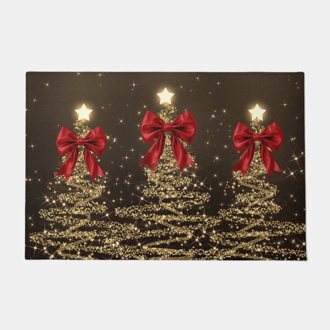 Tapete Christmas Sparkling Trees Red Gold Faux Bow  (Frente)