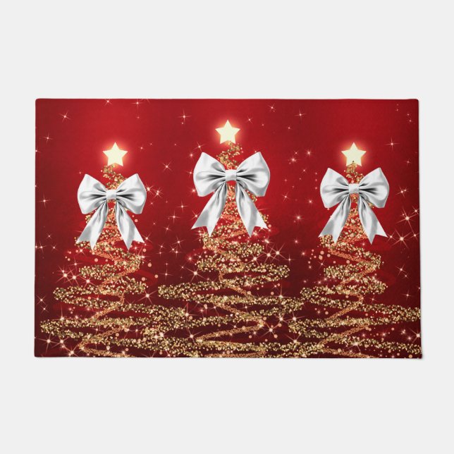 Tapete Christmas Sparkling Trees Red Gold Silver Bow  (Frente)