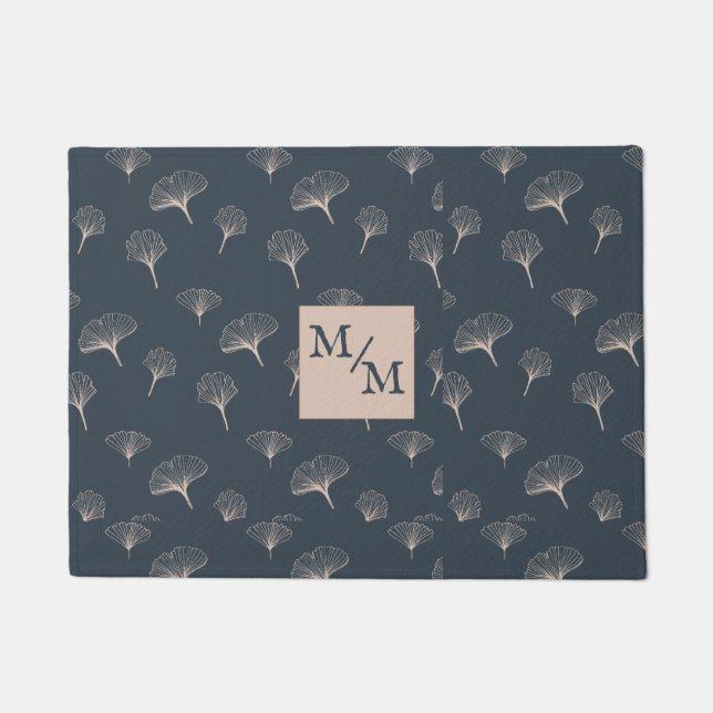 Tapete Cinza Azul Colha Ferro Gingko (Frente)