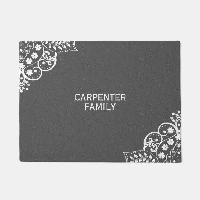 Tapete Cinza Damask E White Floral Lace (Frente)