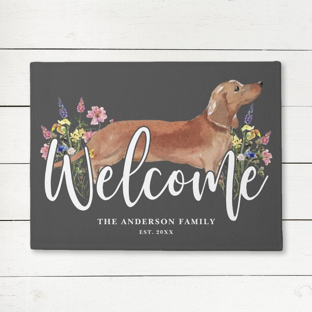 Tapete Cinza de Dachshund Wildflower Welcome (Criador carregado)