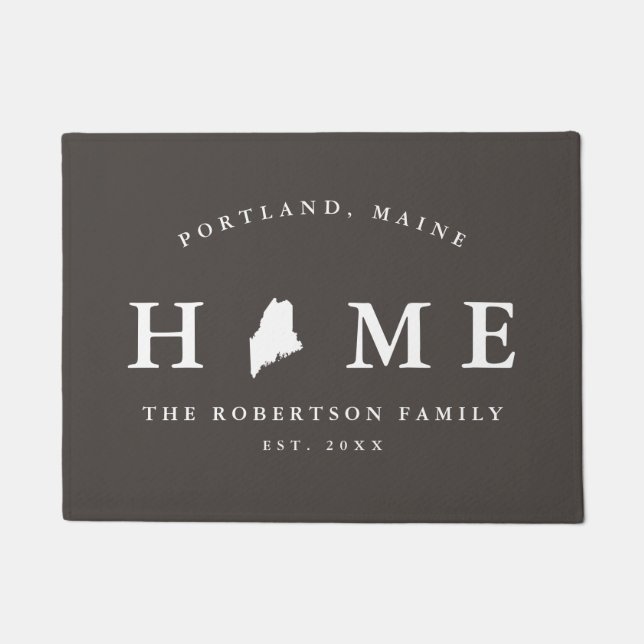 Tapete Cinza e Estado Branco do Mapa do Maine, Doormat (Frente)