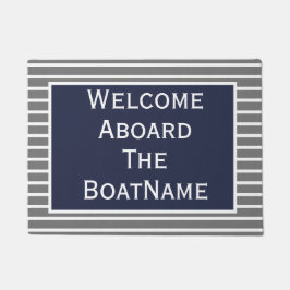 Tapete Cinza e Marinho Blue Welcome Aboard Doormat