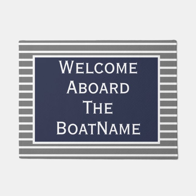 Tapete Cinza e Marinho Blue Welcome Aboard Doormat (Frente)