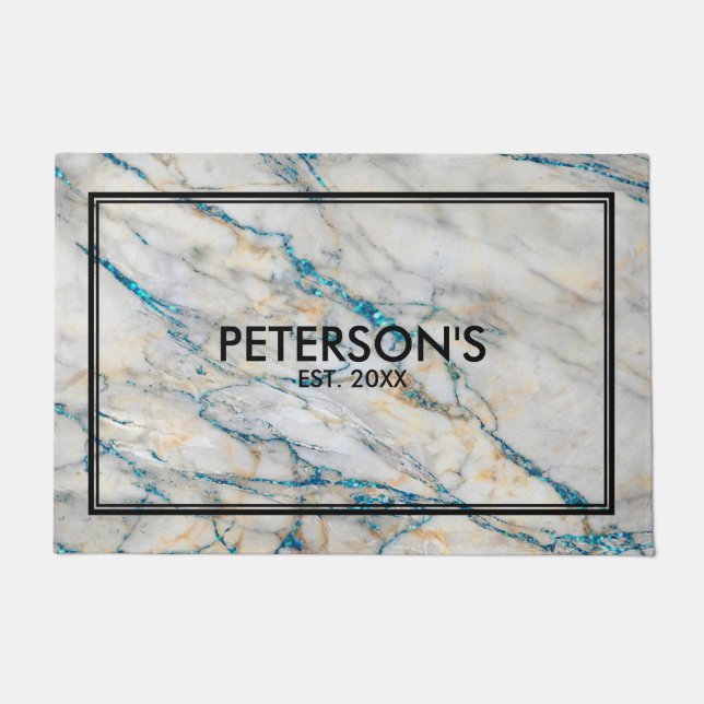 Tapete Cinza Faux Marble Blue Sparkles (Frente)