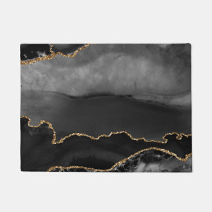 Tapete Cinza Faux Ouro de Agate Marcado Pedra Preta