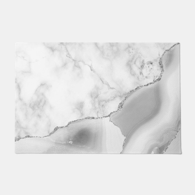 Tapete Cinza Marble Branco Agate Silver Gliter (Frente)
