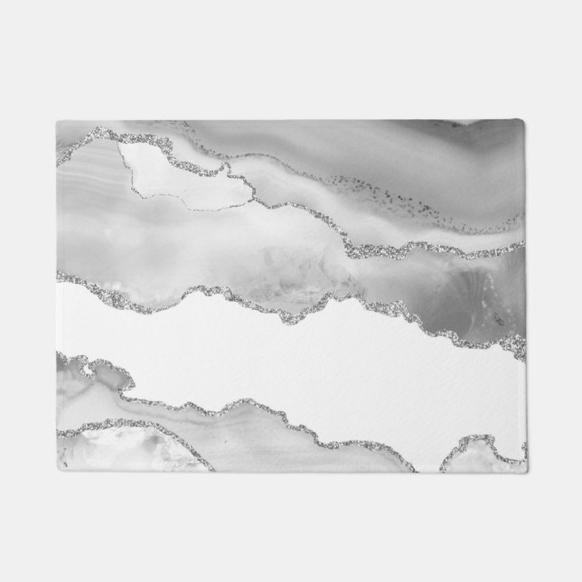 Tapete Cinza Marble Branco Agate Simples Silver Gliter (Frente)