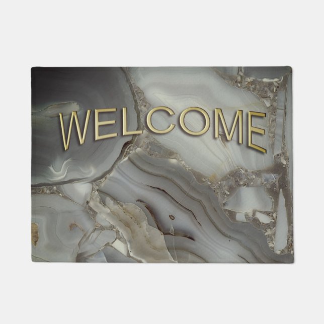 Tapete Cinza Marble com Veia Dourada Bem-vindo Matt (Frente)