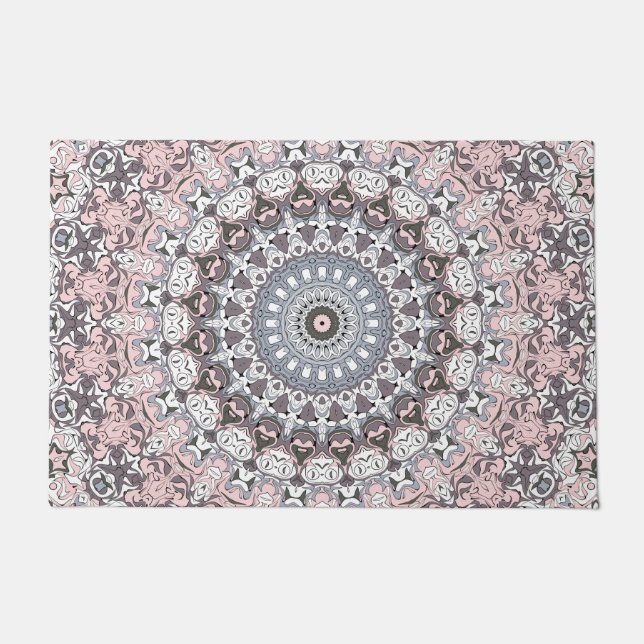 Tapete Cinza rosa e padrão branco de Mandala (Frente)