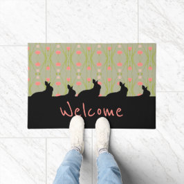 Tapete Cinza Verde Com Coelhinha Silhouettes