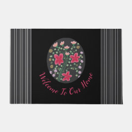 Tapete Cinzas Pretas Escuras e Fuchsia Flores Acentuadas