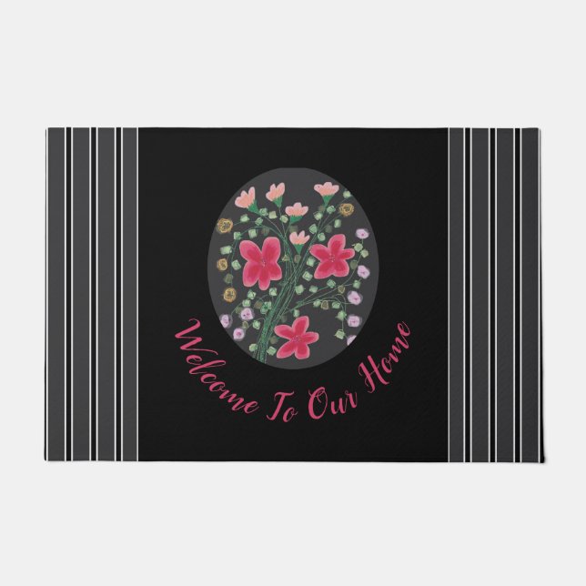 Tapete Cinzas Pretas Escuras e Fuchsia Flores Acentuadas (Frente)