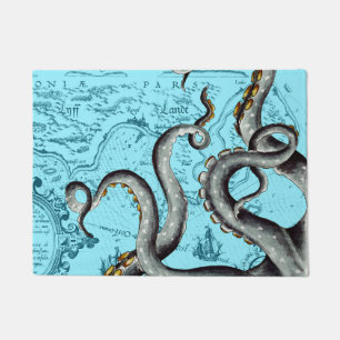 Tapete Cinzas Tentáculos No Mapa Da Vintagem Azul