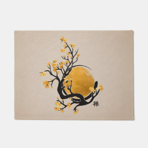 Tapete Círculo Zen Enso, Sol Ouro e Flor Sakura