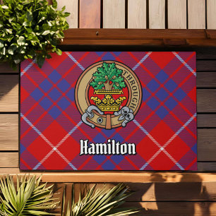 Tapete Clan Hamilton Crest sobre o Red Tartan