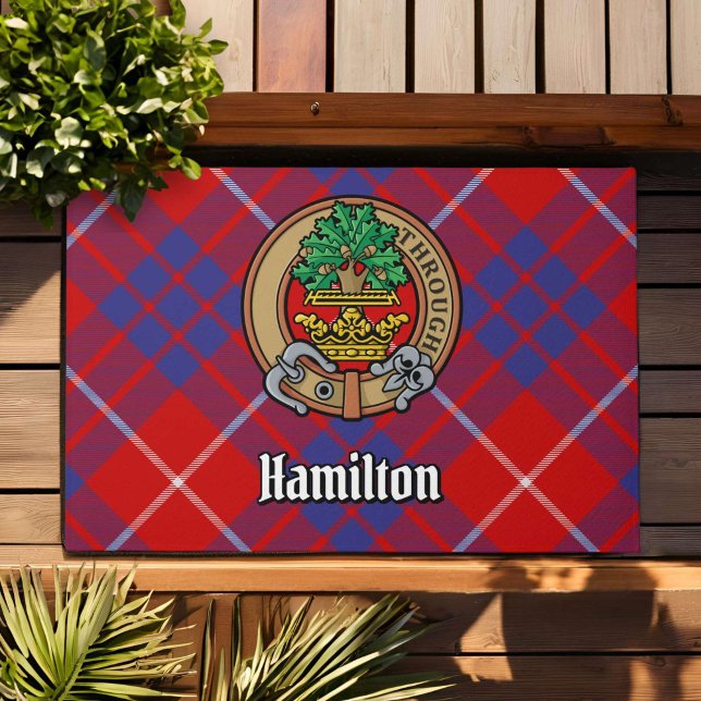 Tapete Clan Hamilton Crest sobre o Red Tartan (Criador carregado)