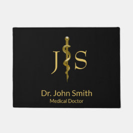 Tapete Classe Médica de Asclepius Dourada em Preto