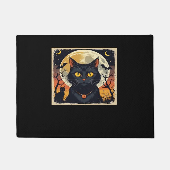 Tapete Clássico Retro Negro Gato Halloween T-Shirt Clássi (Frente)