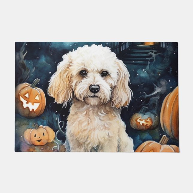 Tapete Cockapoo De Halloween Com Pumpkins Assustado (Frente)