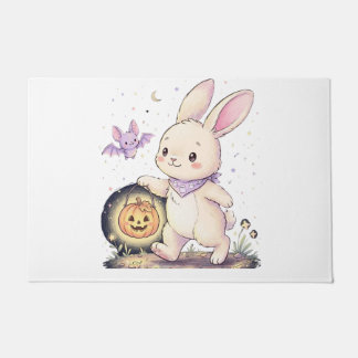 Tapete Coelho de Halloween Fofo com Lanterna de Abóbora e