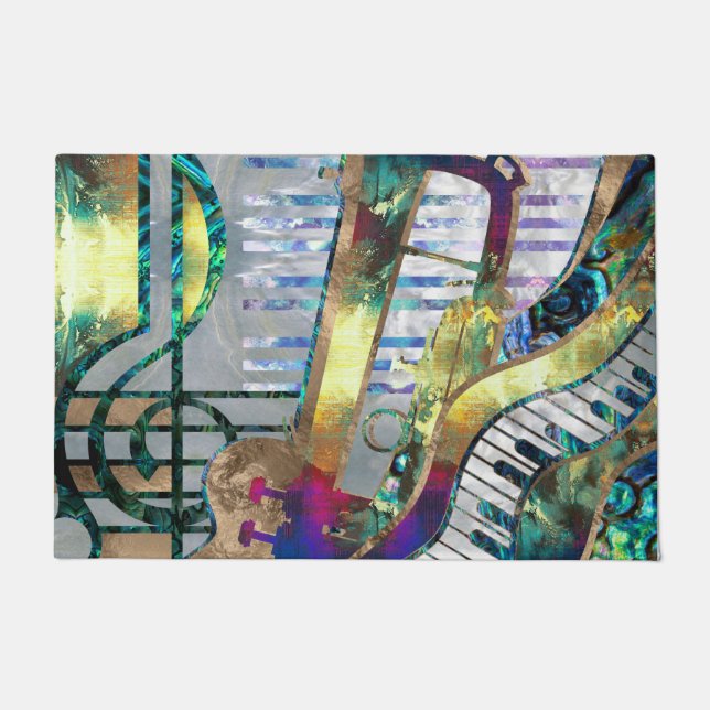 Tapete Colagem abstrata da arte da música - meios mistos (Frente)